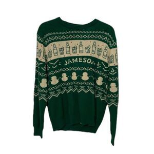 Jameson Festive Holiday Crew Neck Green Fair Isle Christmas Jumper Sweater Small